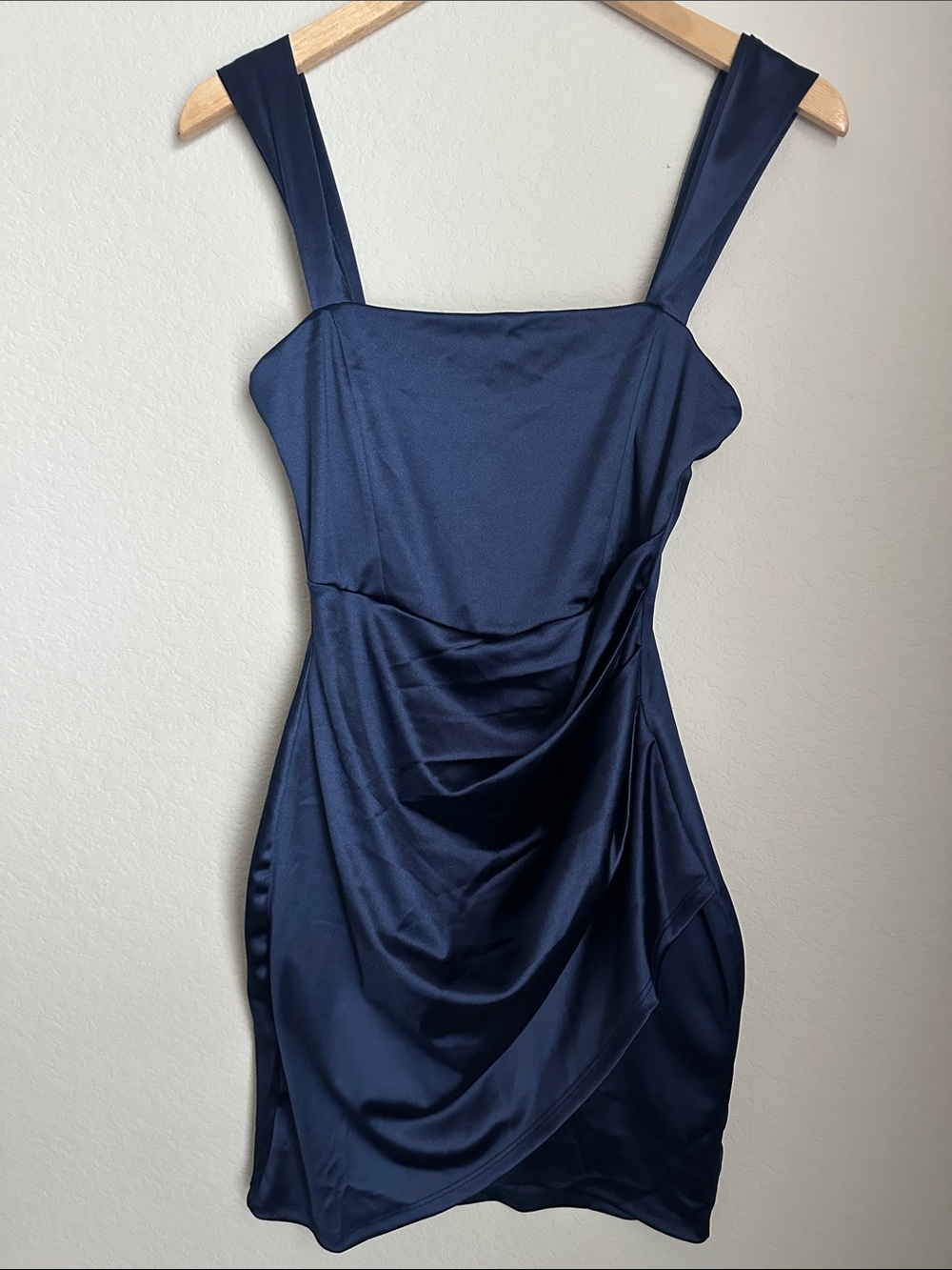 Windsor Navy Blue Ruched Satin Mini Dress